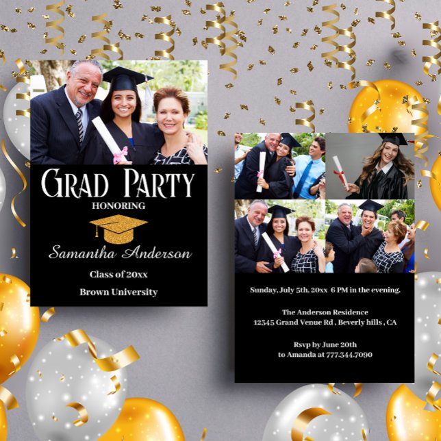 Budget Custom Photo Collage Black Graduation Party Flyer (Creator Uploaded)