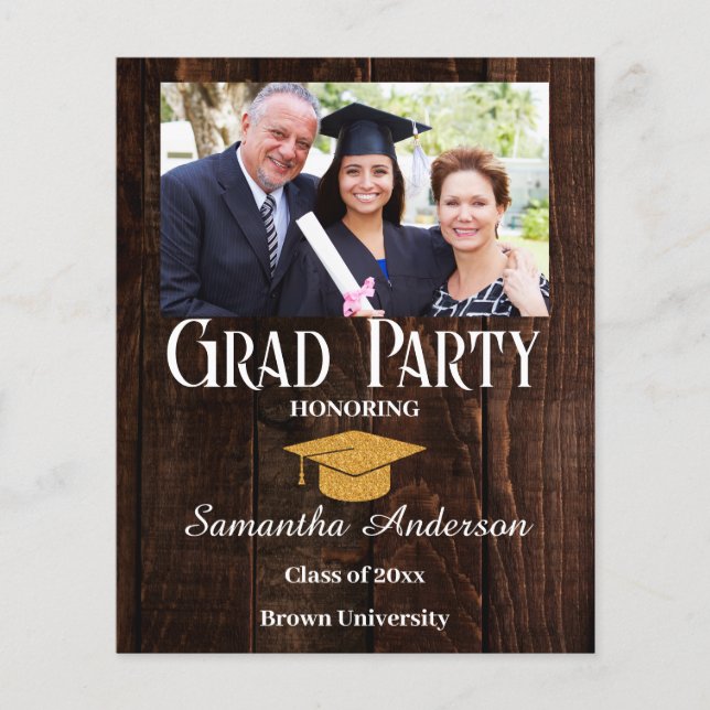 Budget Custom Photo Collage Rustic Graduation  Flyer (Front)