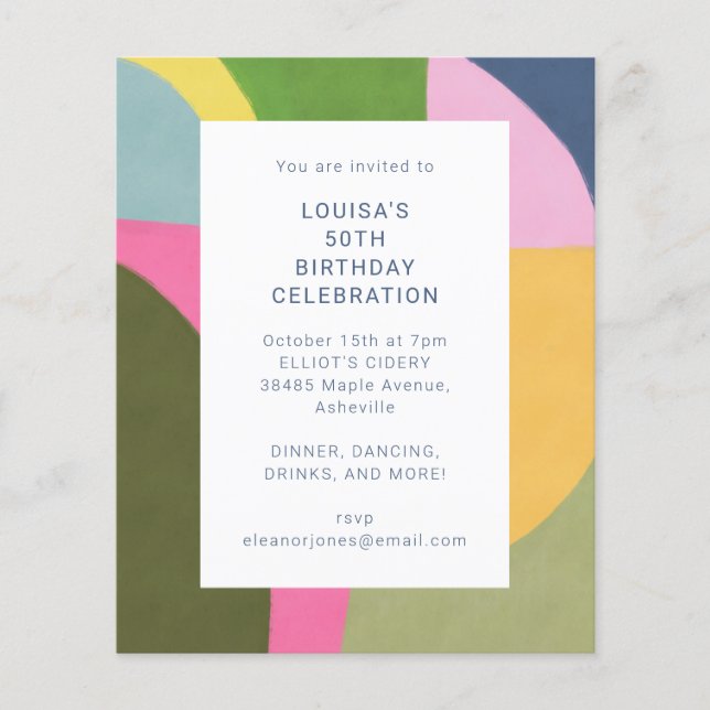 Budget Cute Abstract Art Modern Birthday Invite (Front)