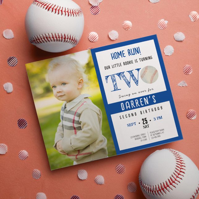 Budget Cute Baseball Photo Boy 2nd Birthday Invite (Creator Uploaded)