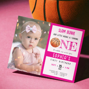 Budget Cute Basketball Photo Girl 1st Birthday