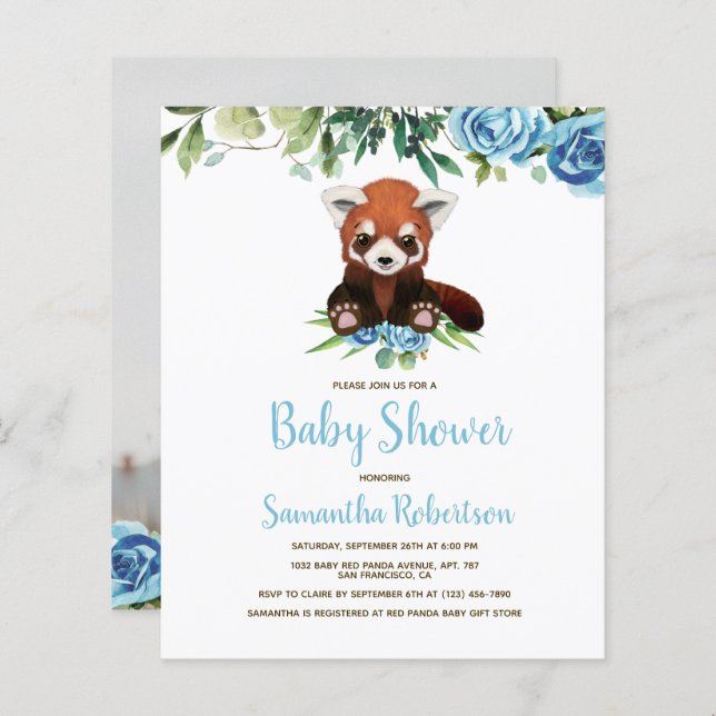 Budget Cute Bear Blue Boy Baby Shower Invitation (Front/Back)