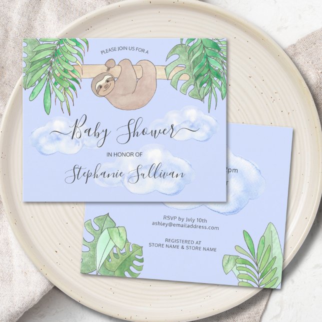 Budget Cute Blue Boy Sloth Baby Shower Invitation (Creator Uploaded)