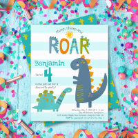 Budget Cute Blue Dinosaurs Boy Birthday Invitation