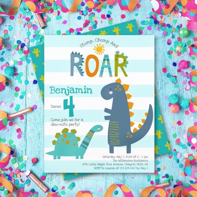 Budget Cute Blue Dinosaurs Boy Birthday Invitation (Creator Uploaded)