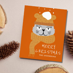 Budget Cute Cat Burnt Orange Christmas Card