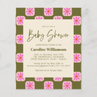 Budget Cute Check Floral Green Pink Baby Shower