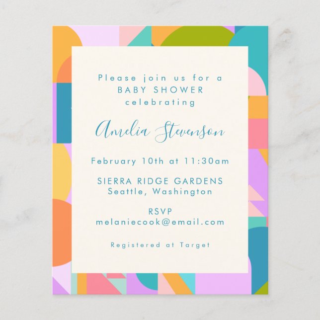 Budget Cute Colourful Geometric Baby Shower Invite (Front)