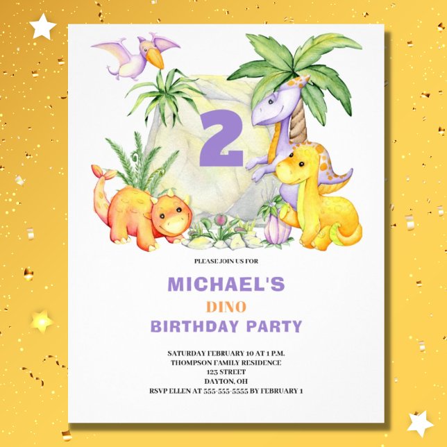 Budget Cute Dinosaur 2nd Birthday Invitation Flyer (Creator Uploaded)