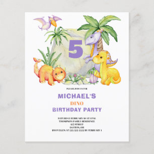Budget Cute Dinosaur 5th Birthday Invitation