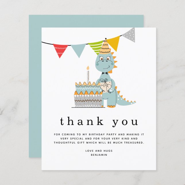 Budget Cute Dinosaur Cake Kids Birthday Thank you (Front/Back)
