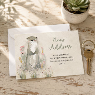 Budget Cute Otter Wildflower New Address Moving Card