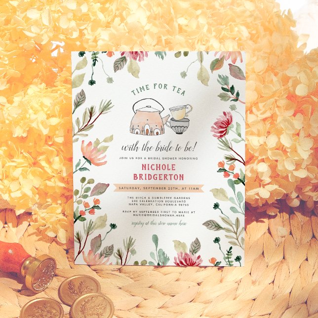 Budget Cute Pink Floral Time For Tea Bridal Shower (Creator Uploaded)