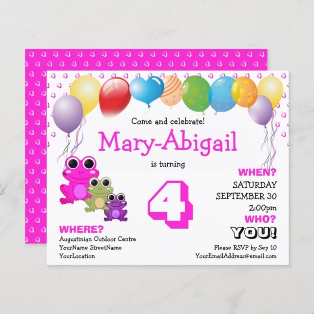 Budget Cute Pink Girls Birthday Invitation (Front/Back)
