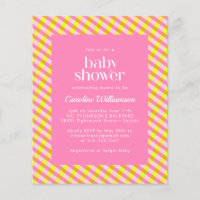 Budget Cute Pink Yellow Plaid Pattern Baby Shower