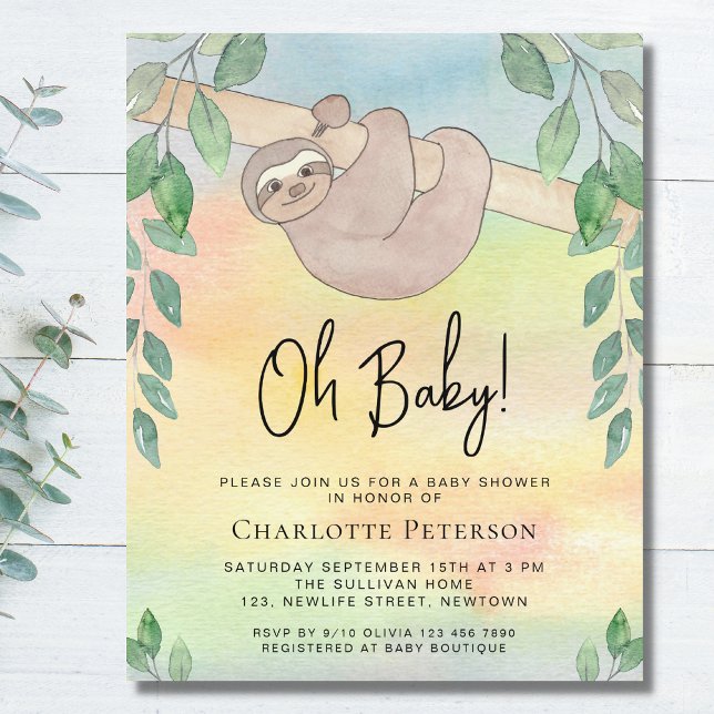 Budget Cute Sloth Baby Shower Invitation (Creator Uploaded)