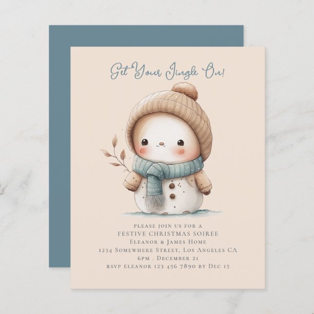 Budget Cute Snowman Christmas Party Invite (Front/Back)