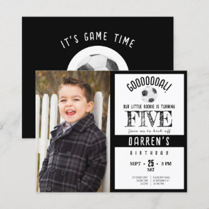 Budget Cute Soccer Photo Black Birthday Invitation
