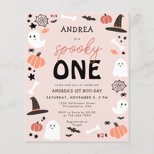 Budget Cute Spooky One Halloween First Birthday  Flyer (Front)