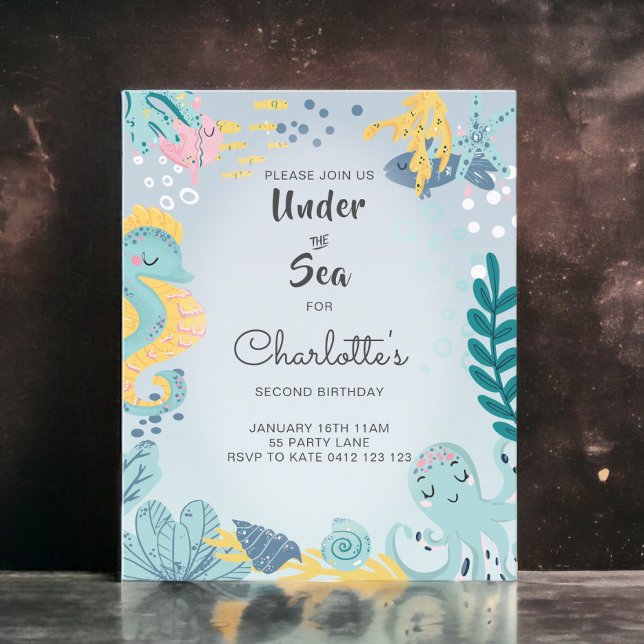 BUDGET Cute "Under The Sea" Seahorse Invitation (Creator Uploaded)