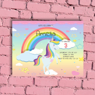 BUDGET Cute Unicorn Rainbow Girls Invitation