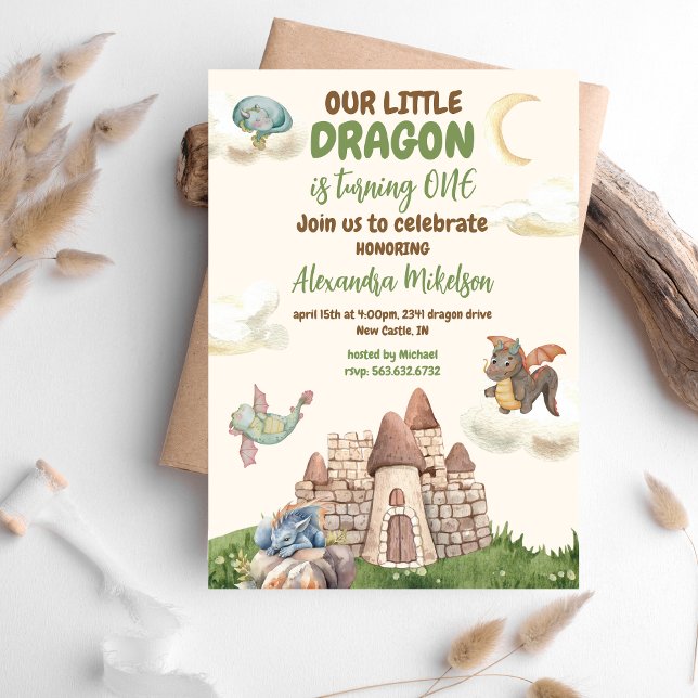 Budget Cute Watercolor Dragon Baby 1st Birthday (Creator Uploaded)