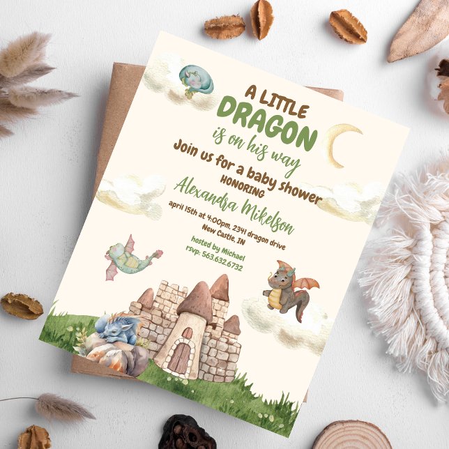 Budget Cute Watercolor Dragon Baby Shower Flyer (Creator Uploaded)