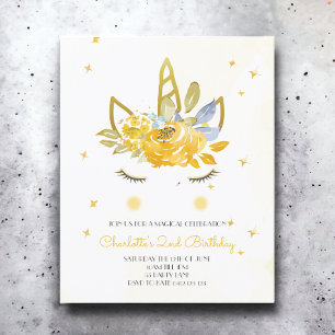 BUDGET Cute Watercolour Unicorn Yellow Invitation