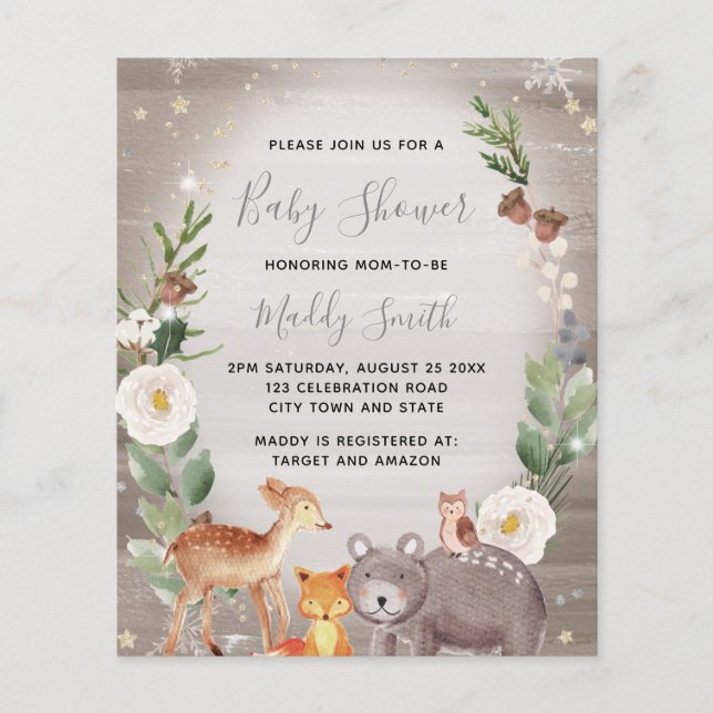 Budget Cute Woodland Animals Winter Baby Shower (Front)