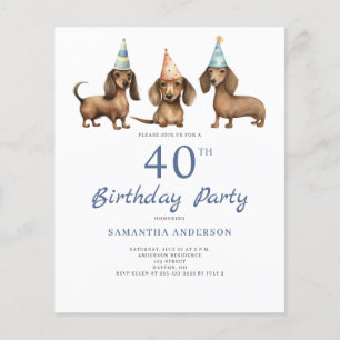 Budget Dachshund Dog 40th Birthday Invitation Flyer