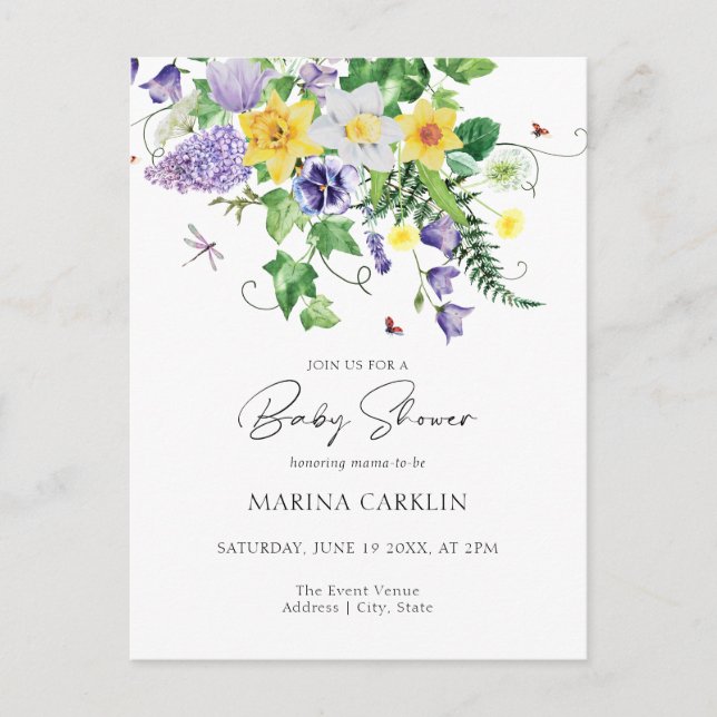 Budget Daffodils and Wildflowers Baby Shower Postcard (Front)