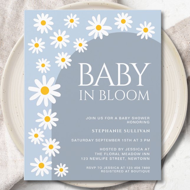 Budget Daisy Baby In Bloom Blue Baby Shower Invite (Creator Uploaded)