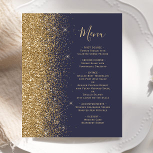 Budget Dark Blue Gold Glitter Wedding Menu