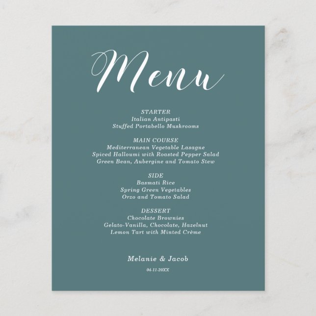 Budget Dark Blue Minimalist Flat Menu Card (Front)