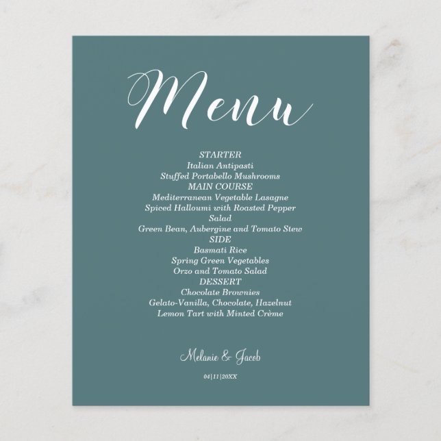 Budget Dark Blue Minimalist Flat Menu Card (Front)