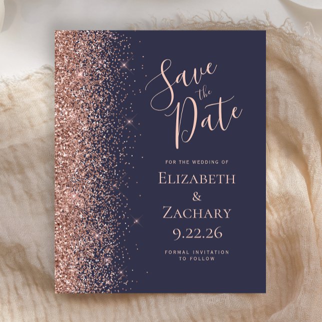 Budget Dark Blue Rose Gold Glitter Save the Date (Creator Uploaded)