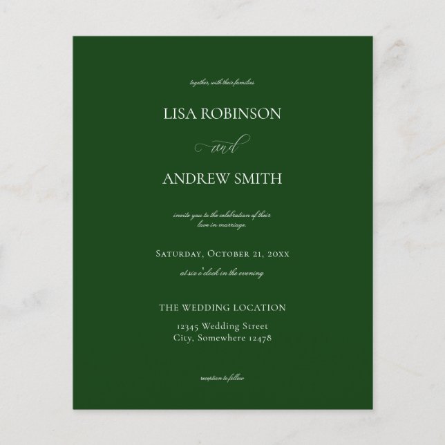 Budget Dark Green Calligraphy Wedding Flyer (Front)
