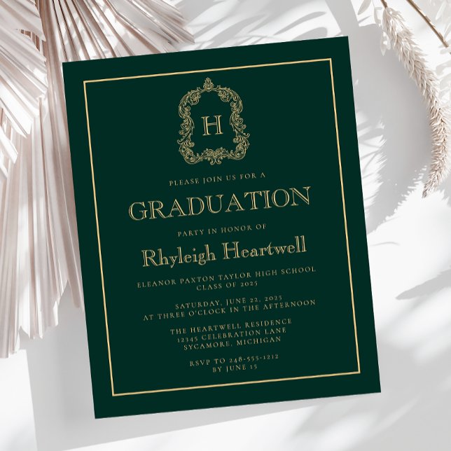 Budget Dark Green Gold Crest Graduation Party (Creator Uploaded)