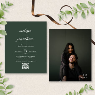 BUDGET Dark Green Photo Monogram QR Code Wedding