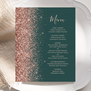 Budget Dark Green Rose Gold Glitter Wedding Menu