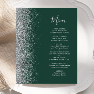 Budget Dark Green Silver Glitter Edge Wedding Menu