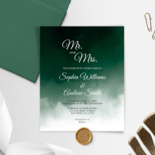 Budget Dark Green Watercolor Wedding Invitation