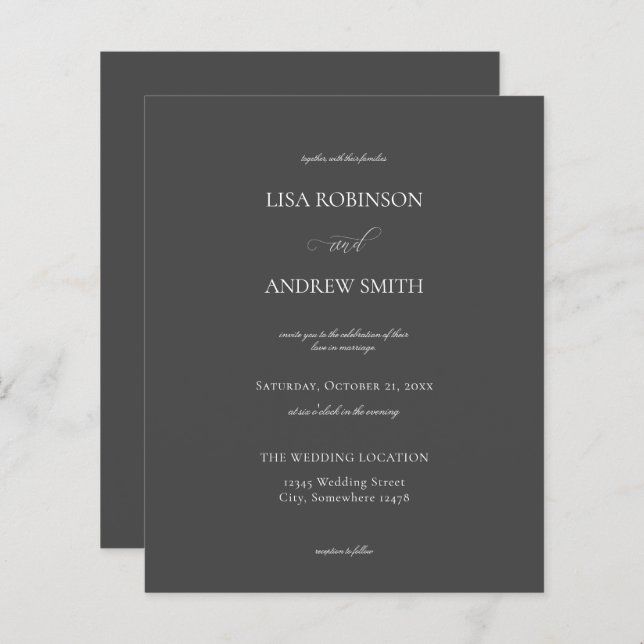 Budget Dark Grey Calligraphy Wedding (Front/Back)