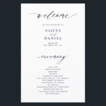 Budget dark navy and white elegant wedding program<br><div class="desc">Modern simple minimalist typography trendy clean white ceremony and party BUDGET affordable wedding program template featuring a chic trendy dark midnight navy blue calligraphy script.              Easy to personalise with your custom text on both sides!</div>