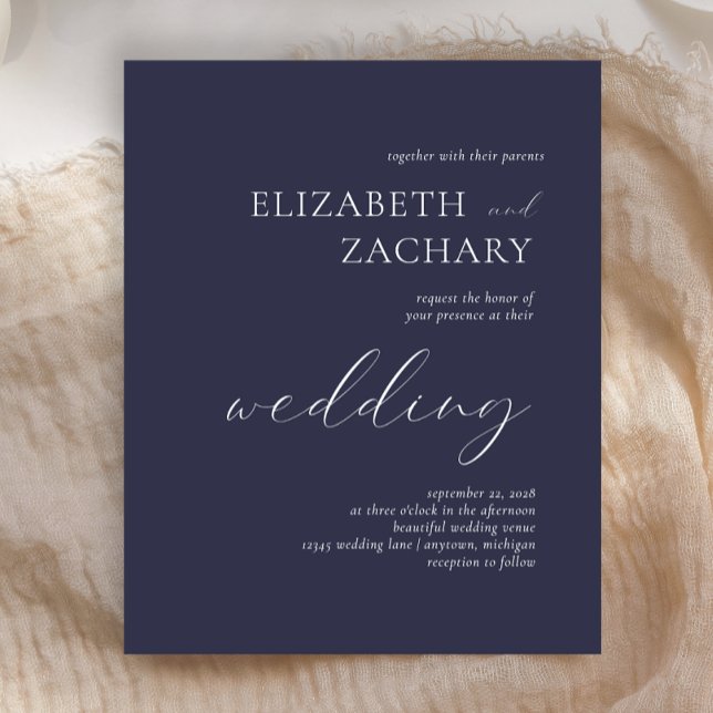Budget Dark Navy Blue Script Wedding Invitation (Creator Uploaded)