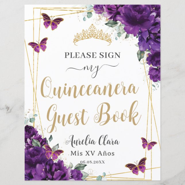 Budget Dark Purple Quince 15 Birthday Guest Book  (Front)