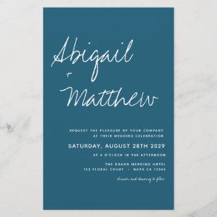 Budget Dark Teal Minimalist Wedding Invitation