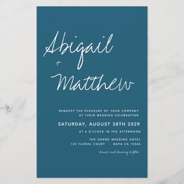 Budget Dark Teal Minimalist Wedding Invitation (Front)
