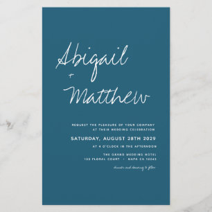 Budget Dark Teal Minimalist  Wedding Invitation