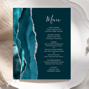 Budget Dark Teal Silver Agate Wedding Menu
